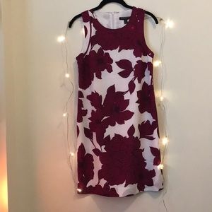 Banana Republic White Midi Dress with Burgundy Floral Print